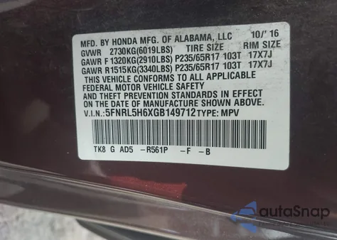 2016 Honda Odyssey Ex-L from USA, damaged, VIN 5FNRL5H6XGB149712